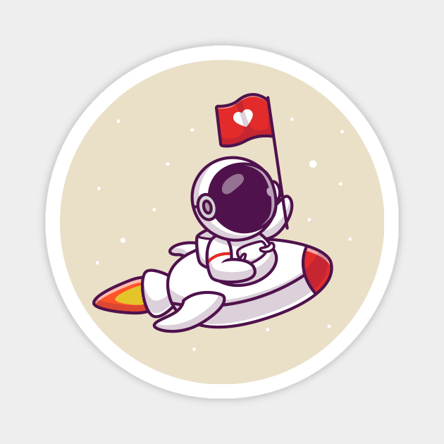 Cute Astronaut Riding Rocket With Love Flag Magnet by Catalyst Labs